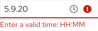 time picker with an error message